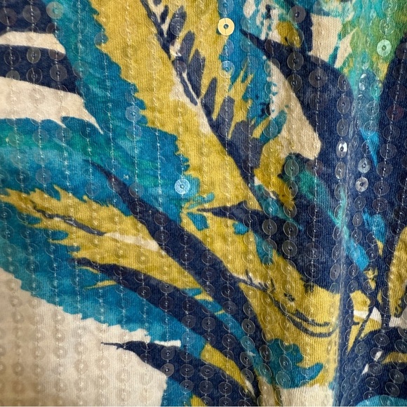 Apt. 9‎ Sequin Tank Top Peacock Feather Print Women’s Size Large Cream Whimsical - Picture 4 of 9